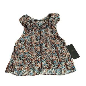 Zara Trafaluc XS Short Sleeve Button Up Ruffle‎ Collar Multicolor Floral Top